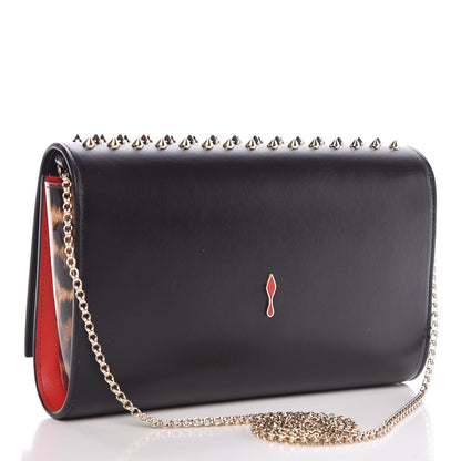 Christian Louboutin Calfskin Patent Leopard Spikes Paloma Clutch Black 3 of 10