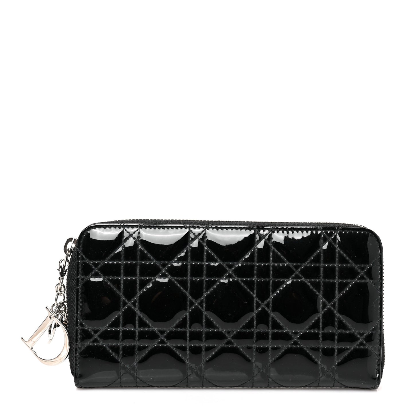 Patent Cannage Lady Dior Continental Zip Wallet Black