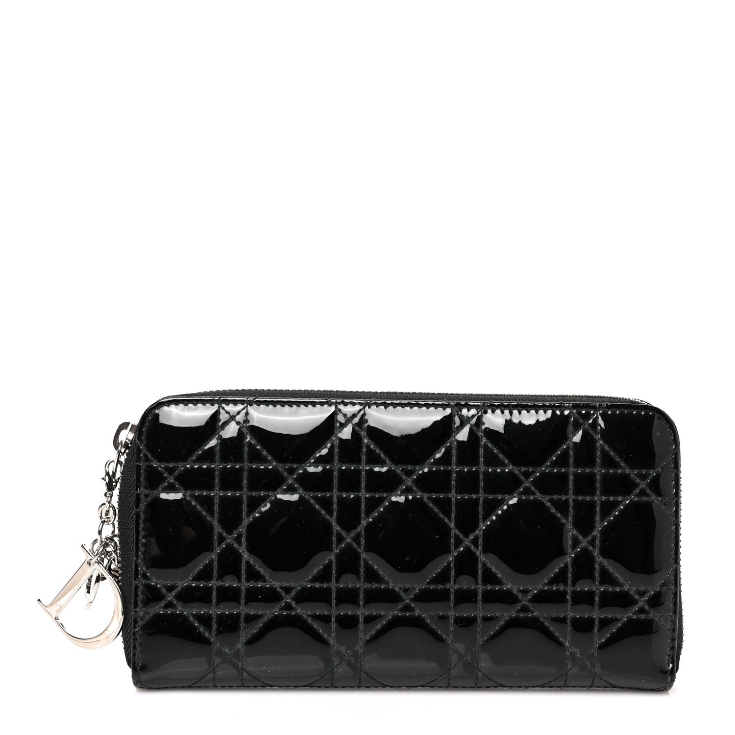 Christian Dior Patent Cannage Lady Dior Continental Zip Wallet Black 1 of 8