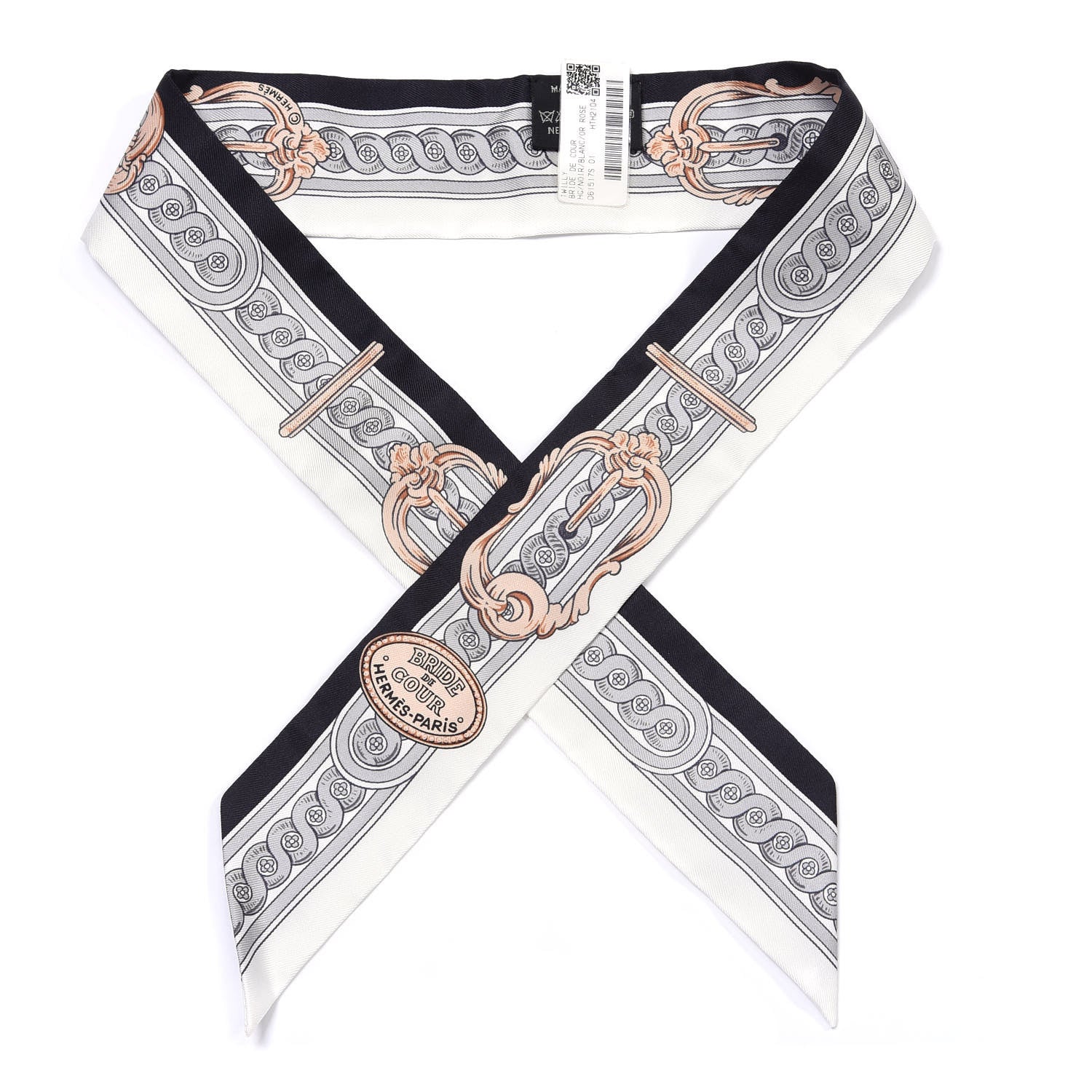 Hermes Silk Bride De Cour Twilly Black White Or Rose 1 of 4