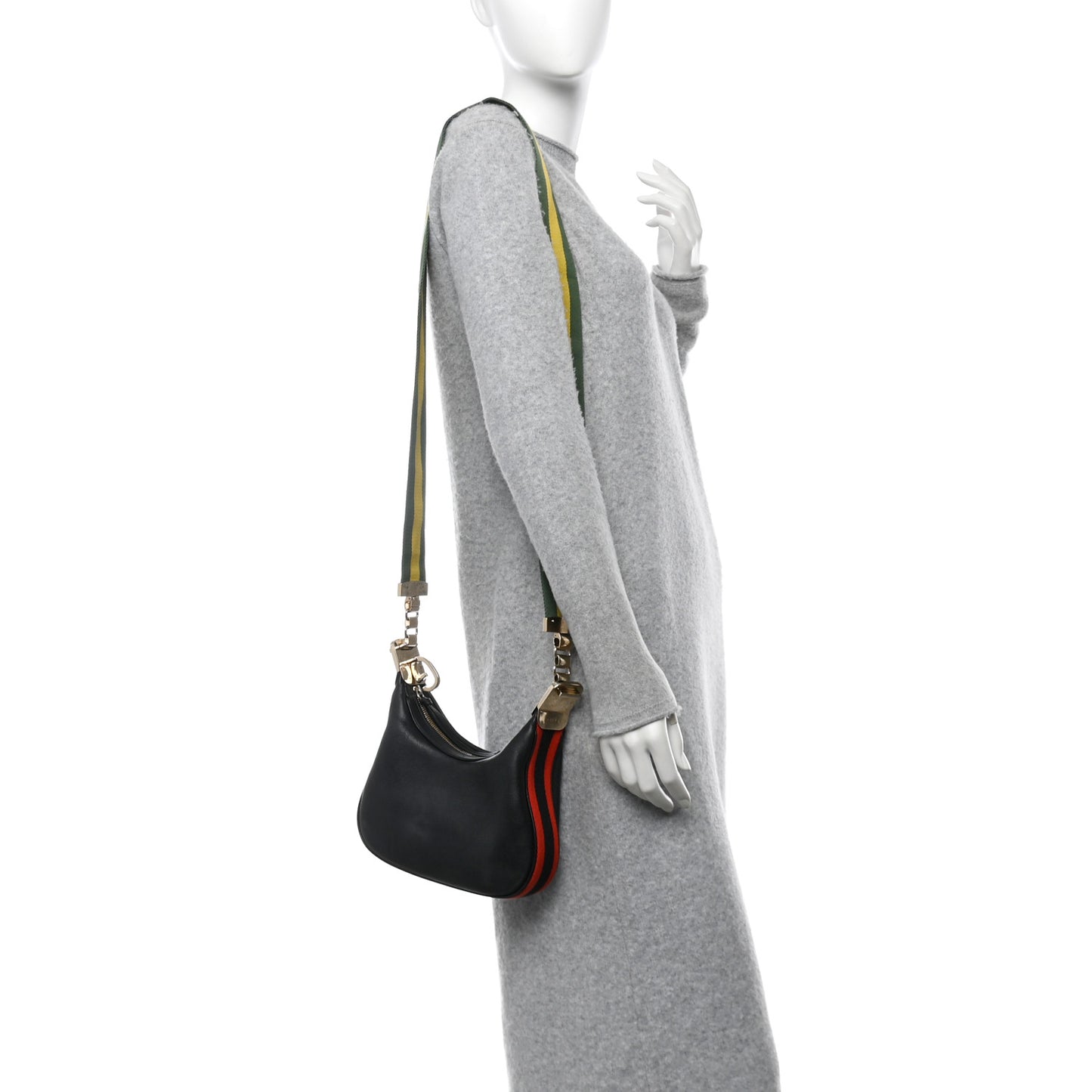 Aria Calfskin Web Small Attache Shoulder Bag Black