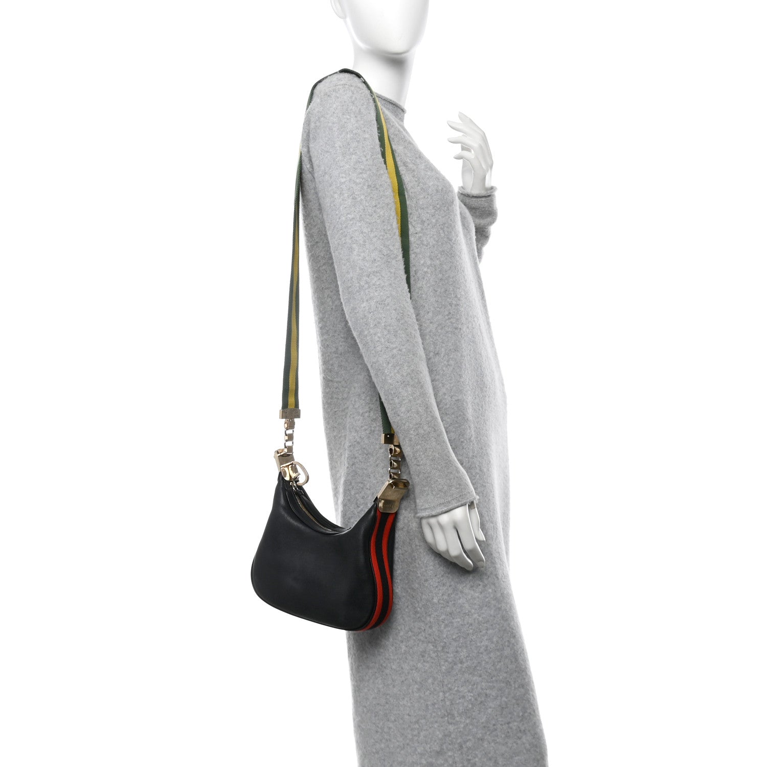 Gucci Aria Calfskin Web Small Attache Shoulder Bag Black 2 of 10