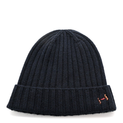 Hermes Cashmere Silk H Torsade Beanie Hat L Navy 1 of 5