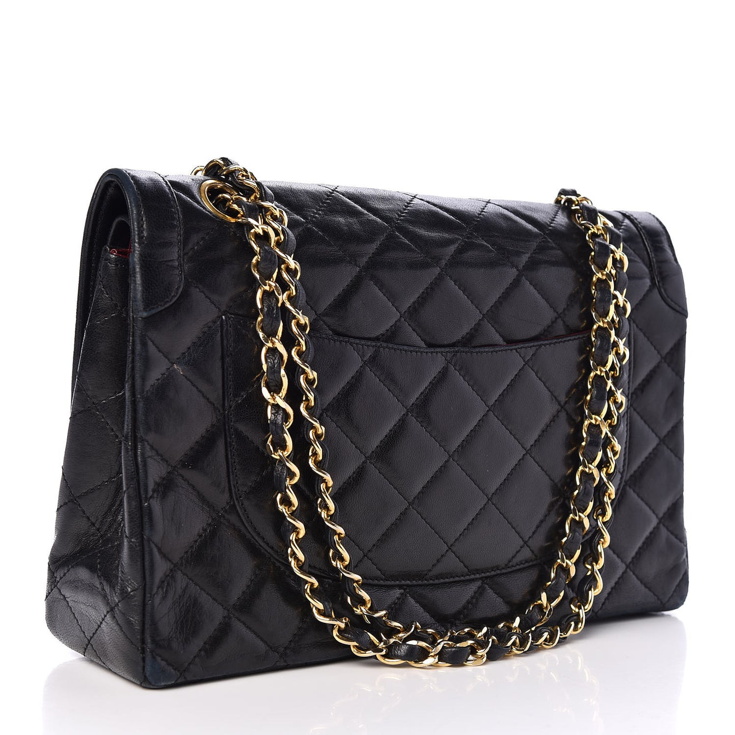 Lambskin Quilted Medium Double Flap Bag Black