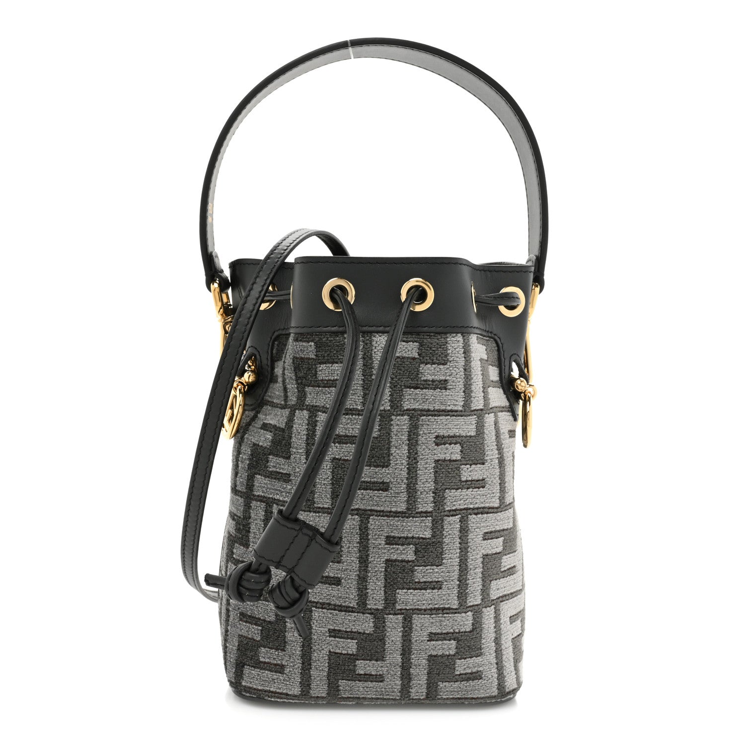 Fendi Chenille Vitello King FF Mini Mon Tresor Bucket Bag Antracite Asfalto 1 of 9