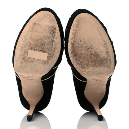 Jimmy Choo Suede Kilda Peep Toe Pumps 37.5 Black Gold 5 of 8