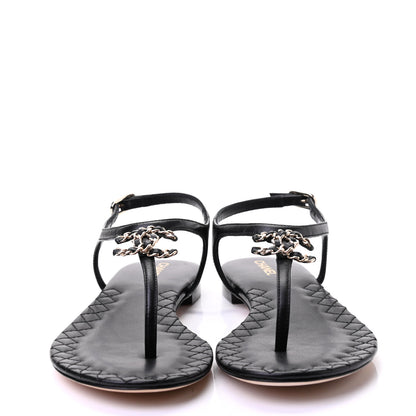 Chanel Lambskin Chain CC Logo Thong Sandals 37 Black 2 of 10