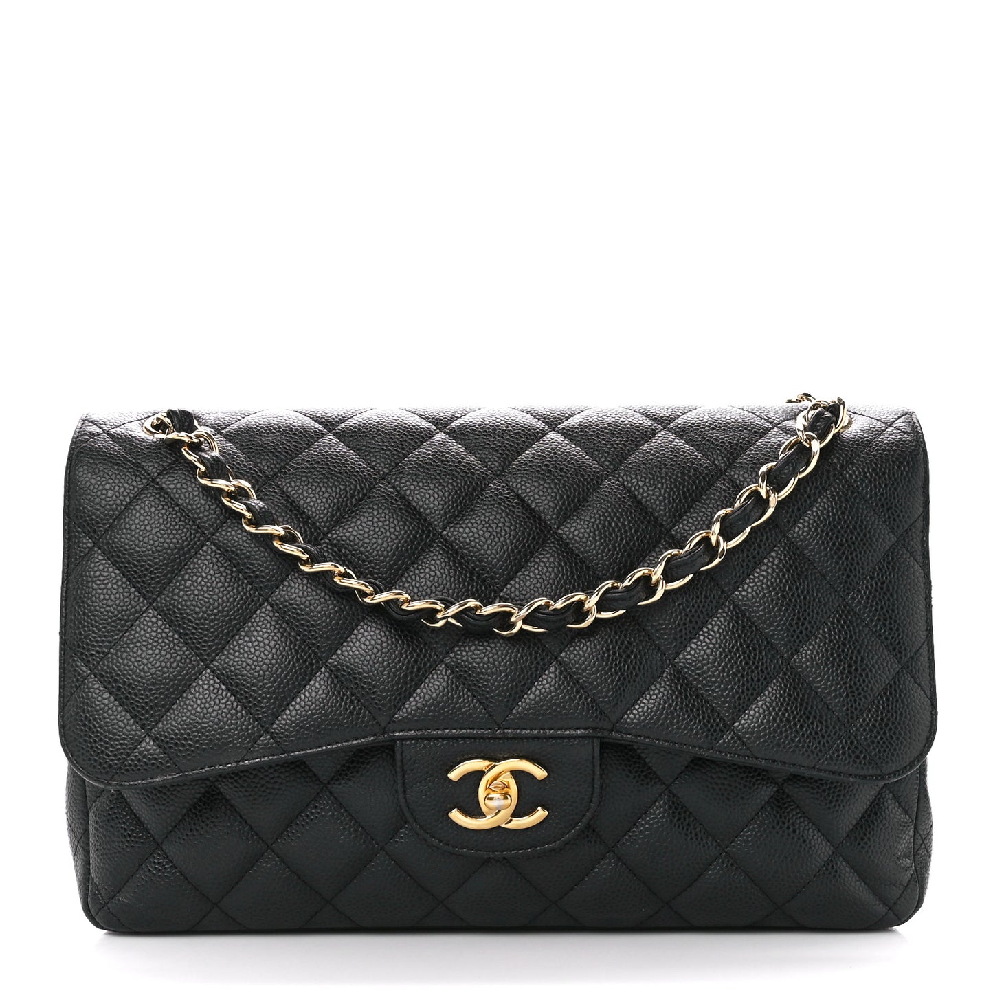 Caviar Quilted Jumbo Double Flap Black