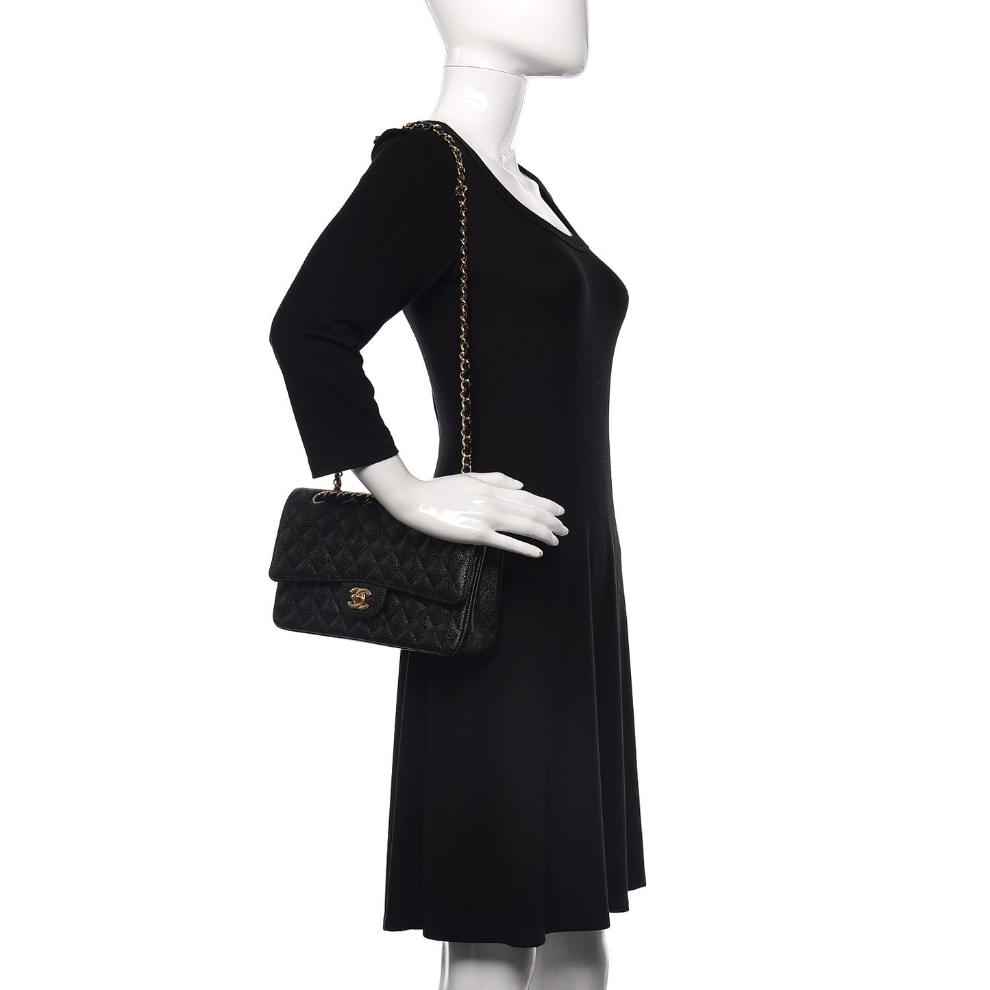 Caviar Quilted Medium Double Flap Black