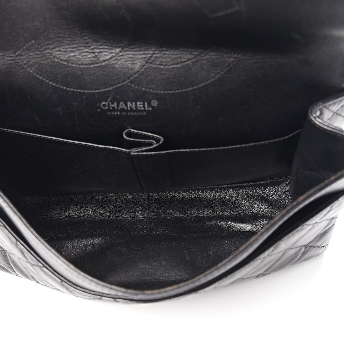 Glazed Aged Calfskin Quilted 2.55 Reissue 227 Flap Black