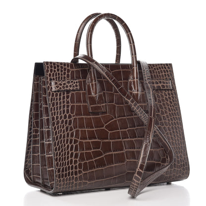 Saint Laurent Calfskin Crocodile Embossed Small Sac de Jour Brown 3 of 14