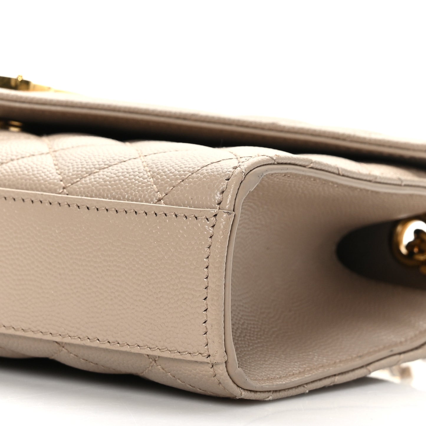 Grain De Poudre Textured Mixed Matelasse Triquilt Small Monogram Satchel Dark Beige