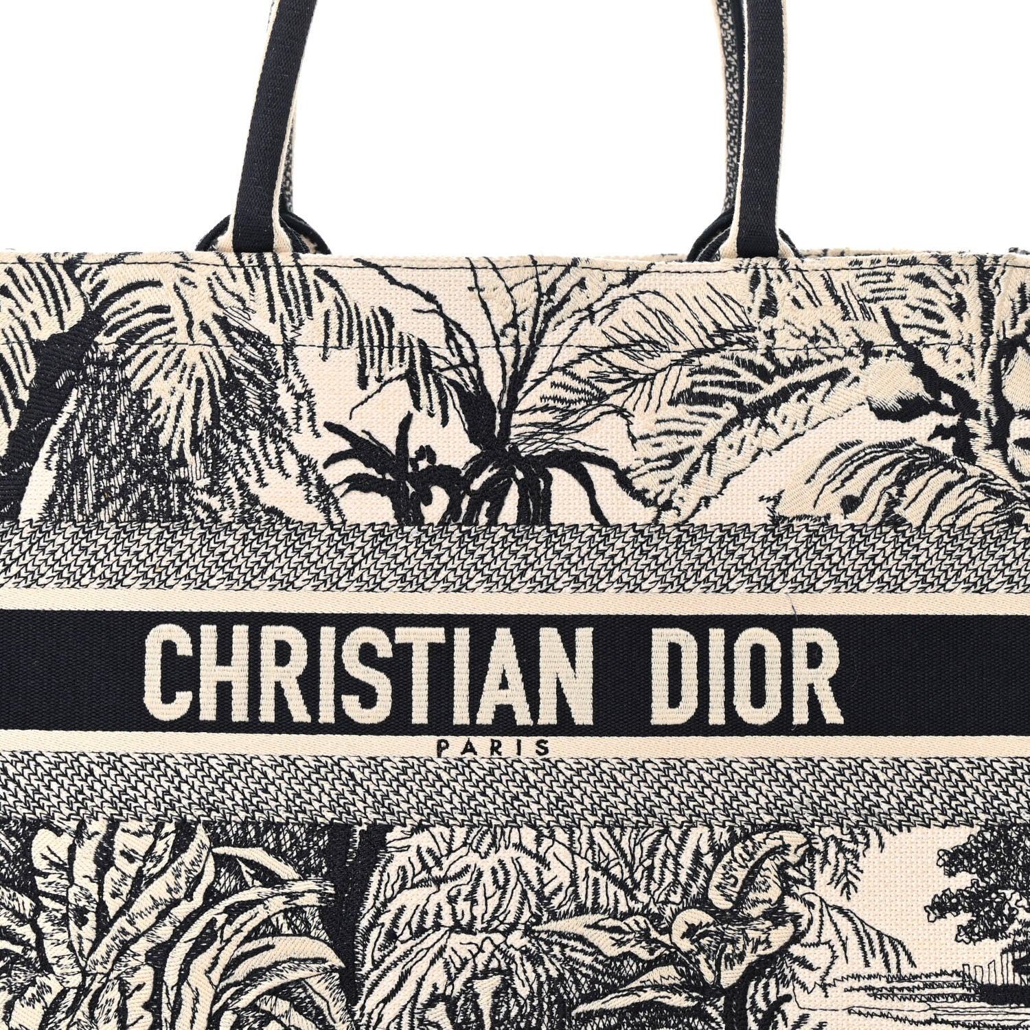Christian Dior Canvas Embroidered Medium Palms Toile De Jouy Book Tote Blue 8 of 13