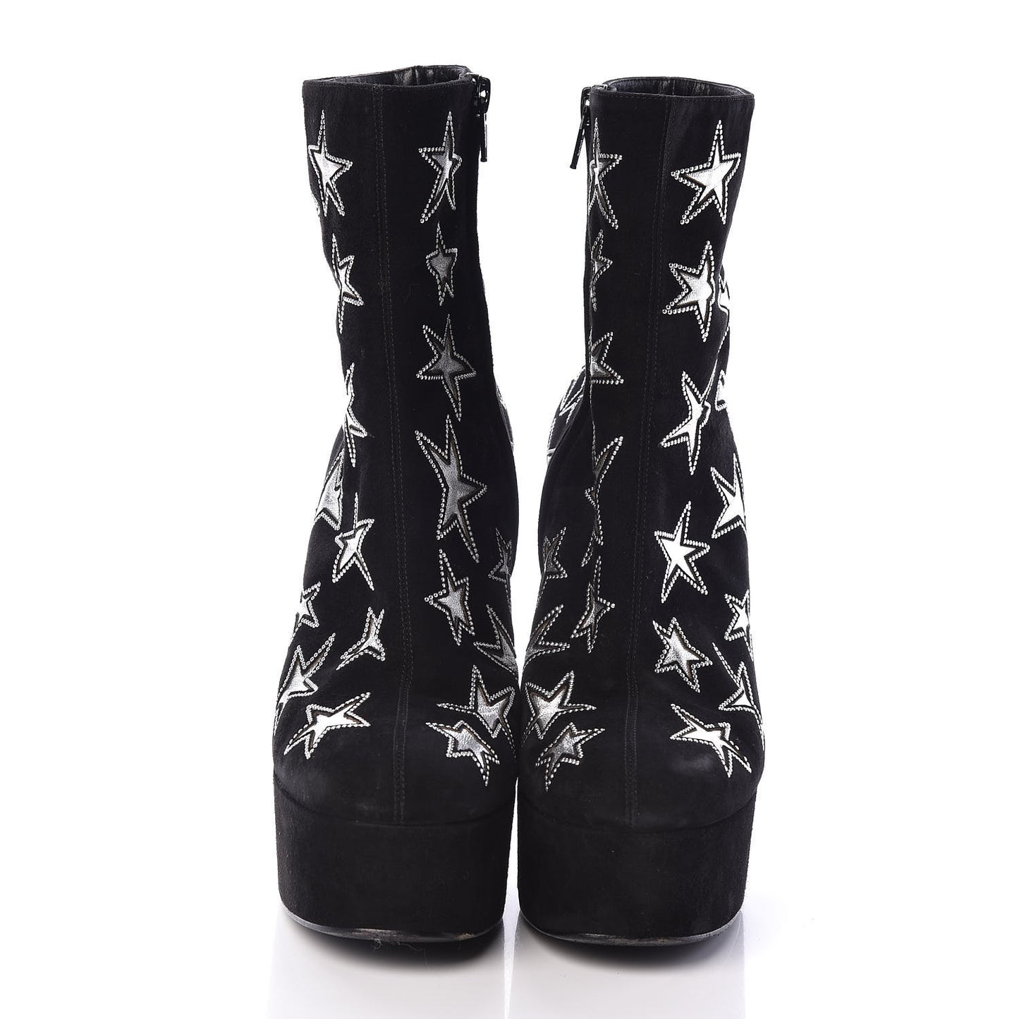 Kid Scamosciato Lambskin Embossed Candy Star Studded Platform Boots 37 Black