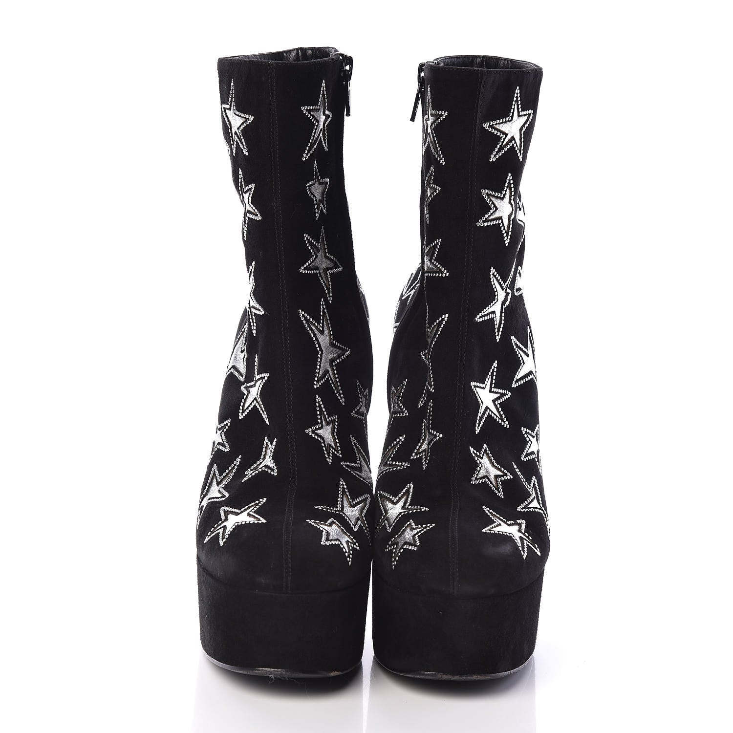 Saint Laurent Kid Scamosciato Lambskin Embossed Candy Star Studded Platform Boots 37 Black 2 of 6