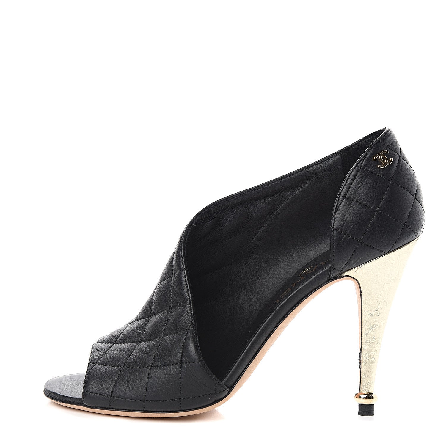 Chanel Calfskin Quilted Peep Toe Pumps 37.5 Black 1 of 9