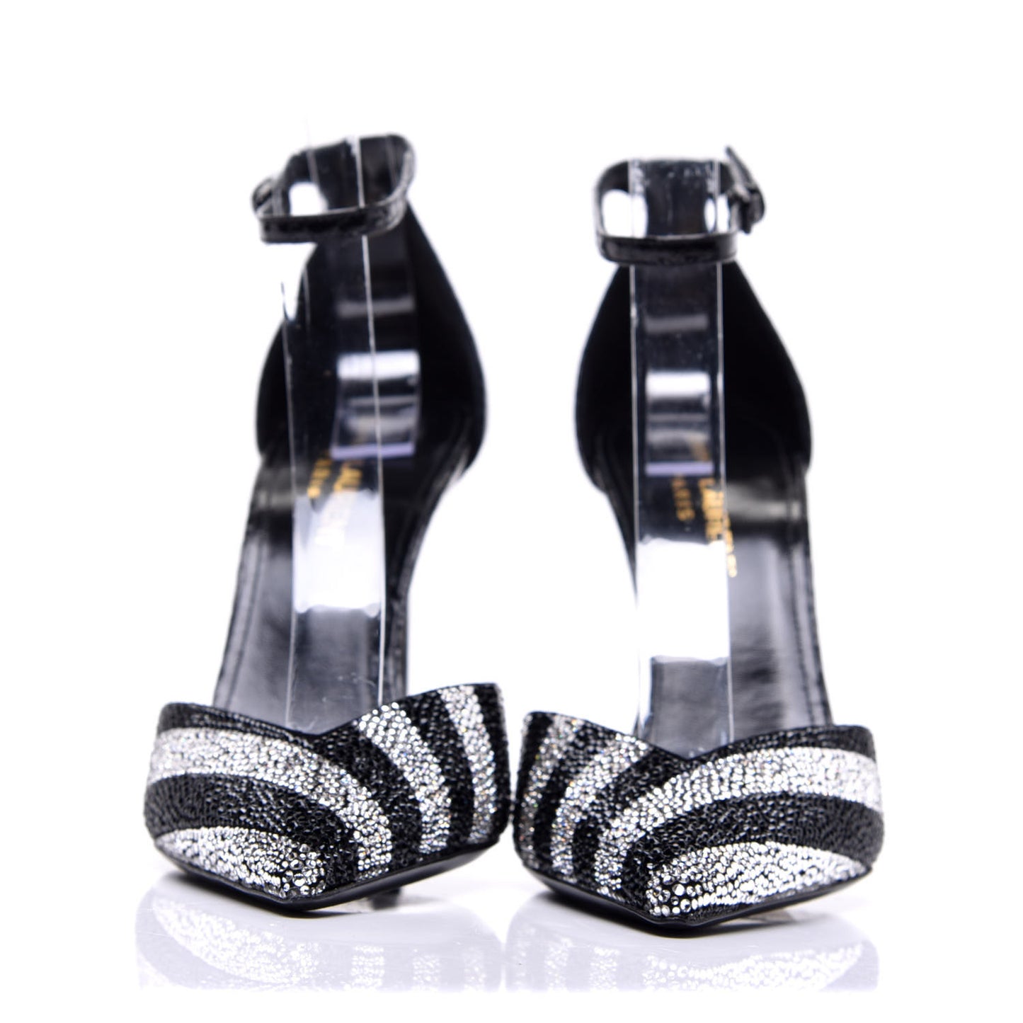 Watersnake Crystal Embellished Zoe 105 Ankle Strap Pumps 37 Black
