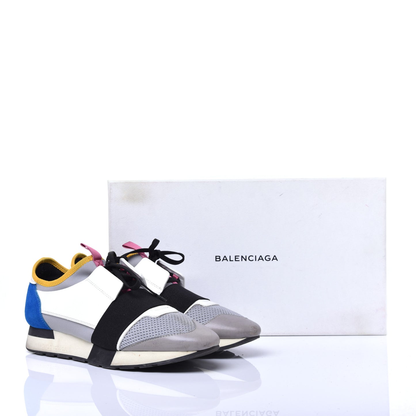 Mesh Calfskin Neoprene Suede Womens Race Runner Sneakers 40 Gris Blue White