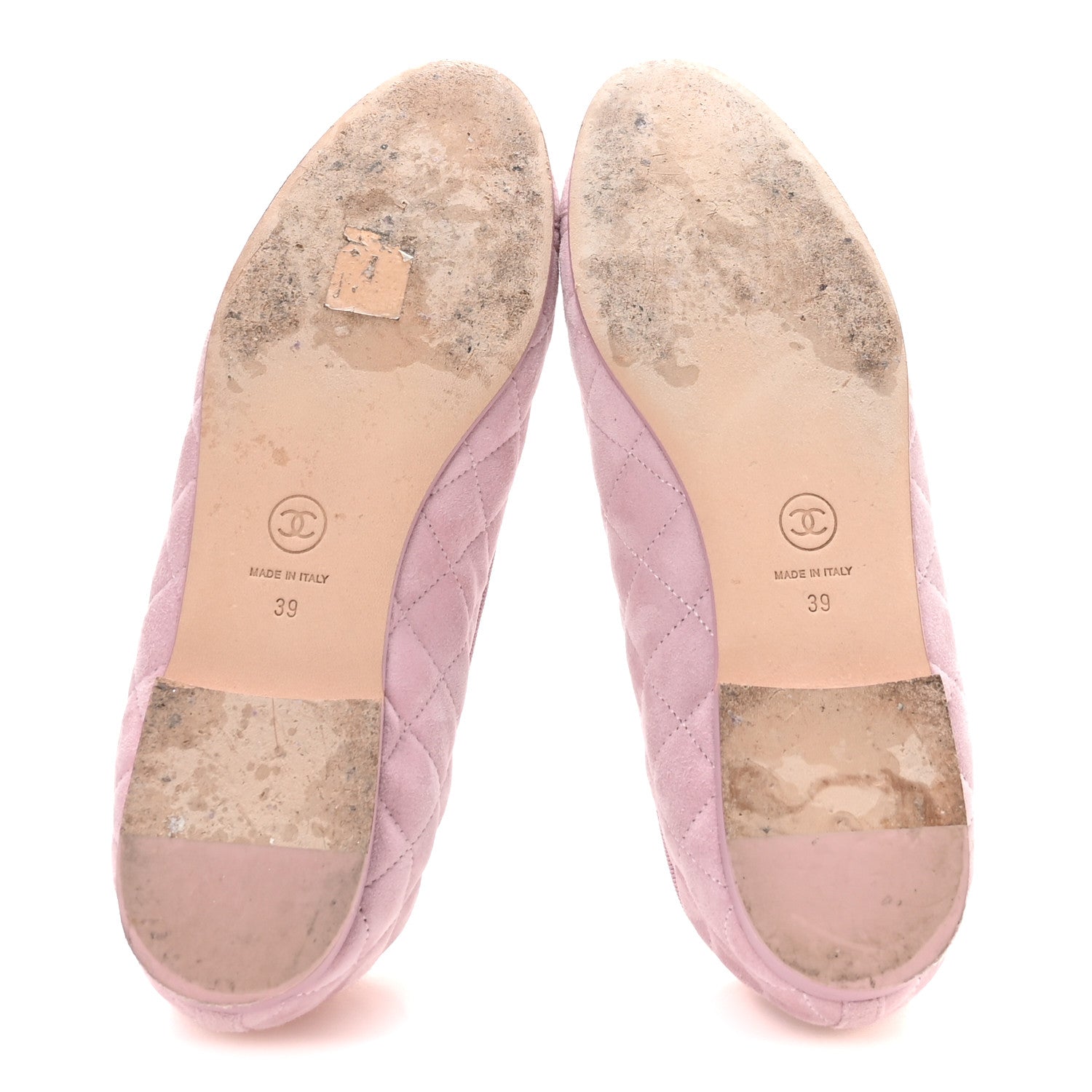 Chanel Suede Kidskin Quilted Cap Toe CC Ballerina Flats 38.5 Light Pink 6 of 9
