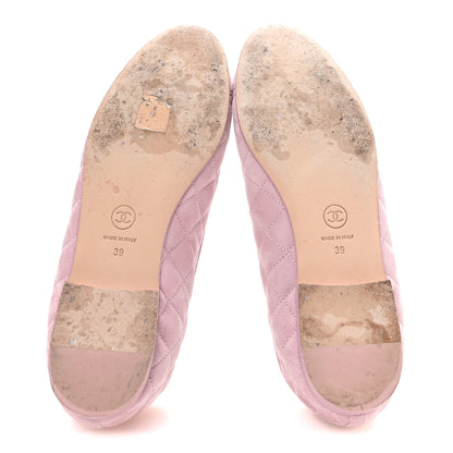 Chanel Suede Kidskin Quilted Cap Toe CC Ballerina Flats 38.5 Light Pink 6 of 9