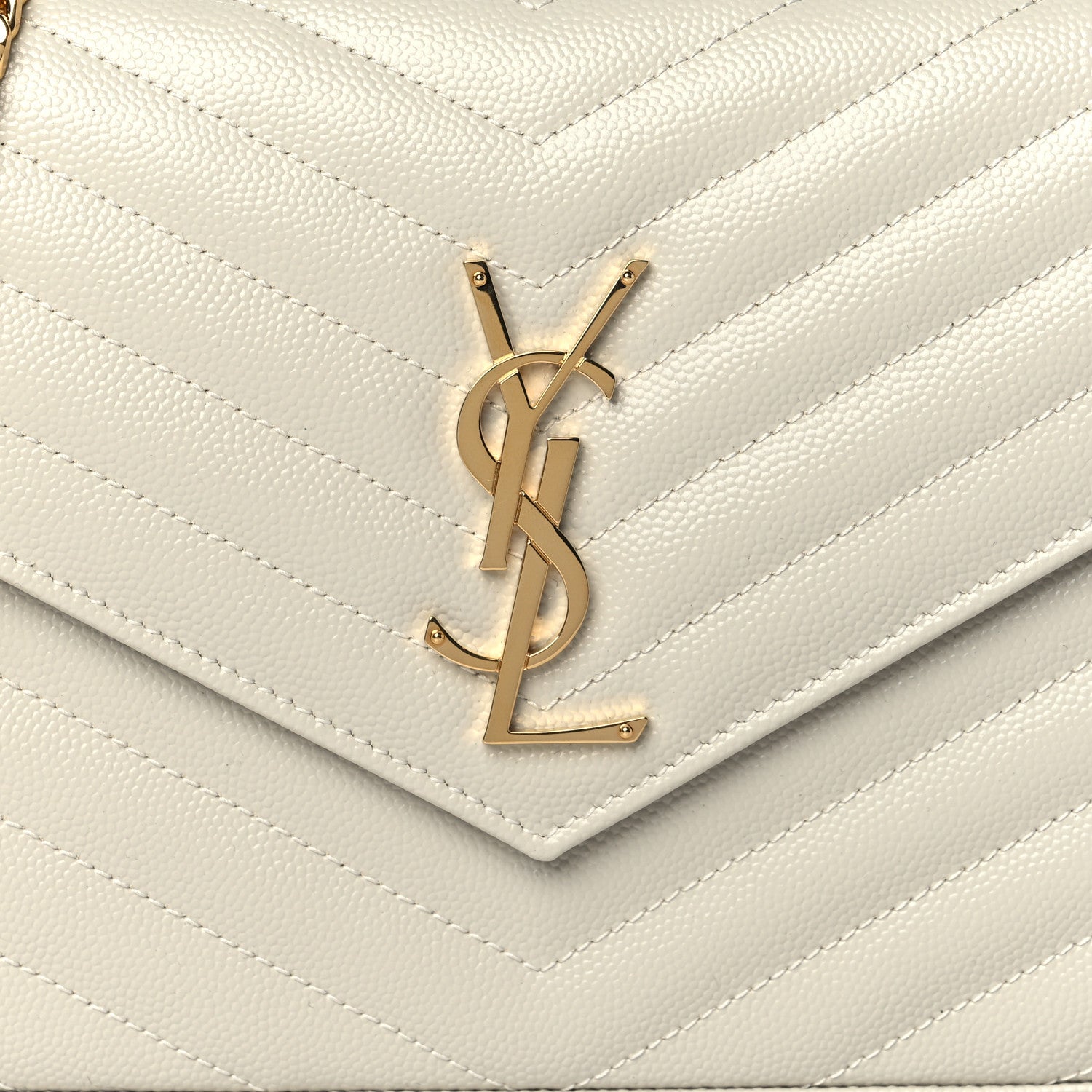 Saint Laurent Grain De Poudre Matelasse Chevron Monogram Chain Wallet Blanc Vintage 7 of 10