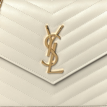 Saint Laurent Grain De Poudre Matelasse Chevron Monogram Chain Wallet Blanc Vintage 7 of 10