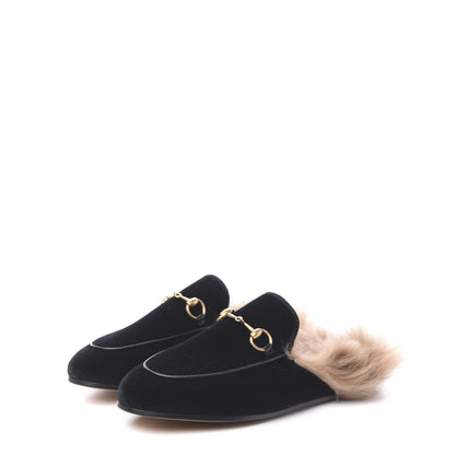 Gucci Velvet Fur Womens Princetown Slippers 37.5 Black 3 of 8