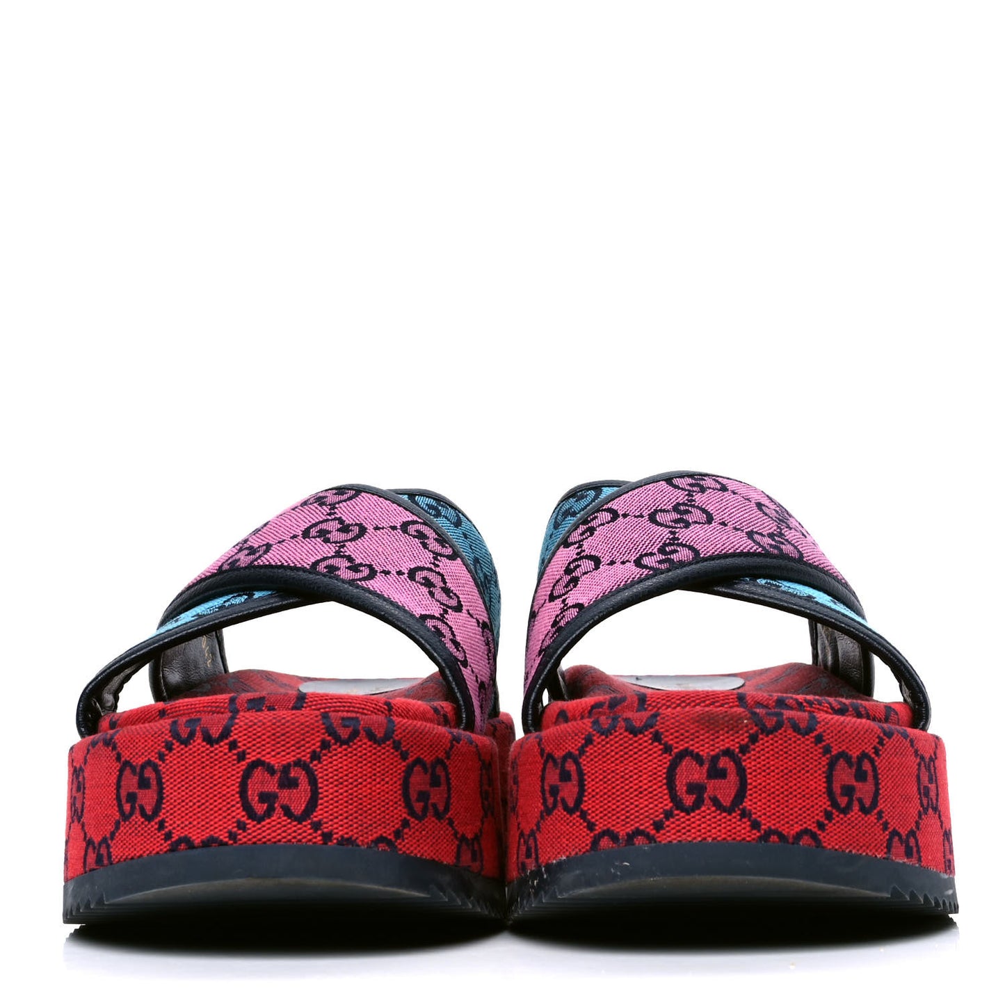 Monogram Multicolor Criss Cross Platform Slide Sandals 39 Light Blue Blue Pink Red