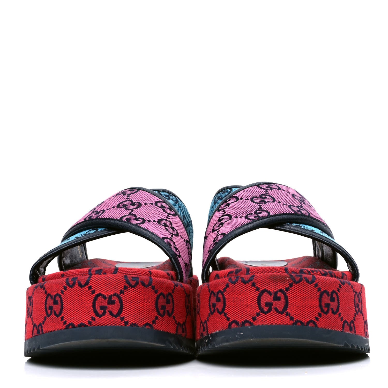 Gucci Monogram Multicolor Criss Cross Platform Slide Sandals 39 Light Blue Blue Pink Red 2 of 5