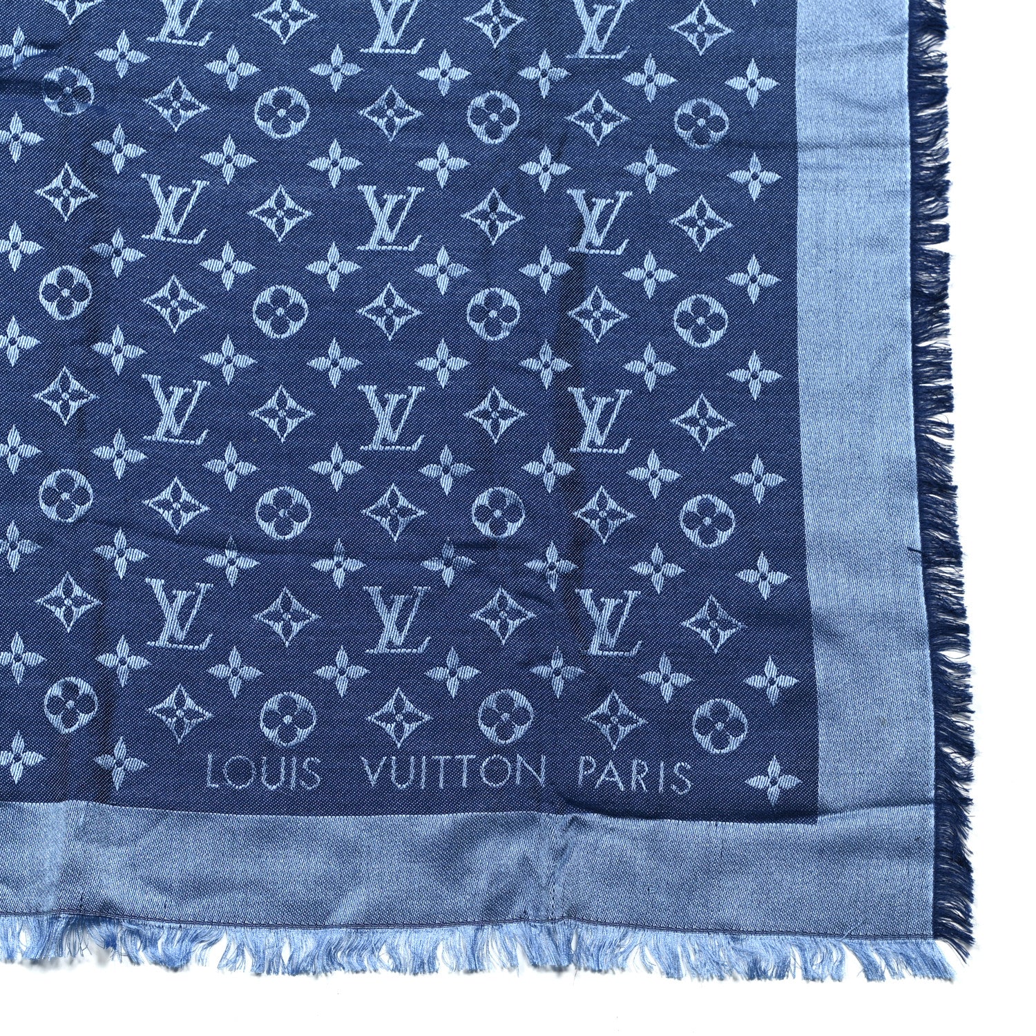 Louis Vuitton Silk Wool Monogram Denim Shawl Blue 2 of 5