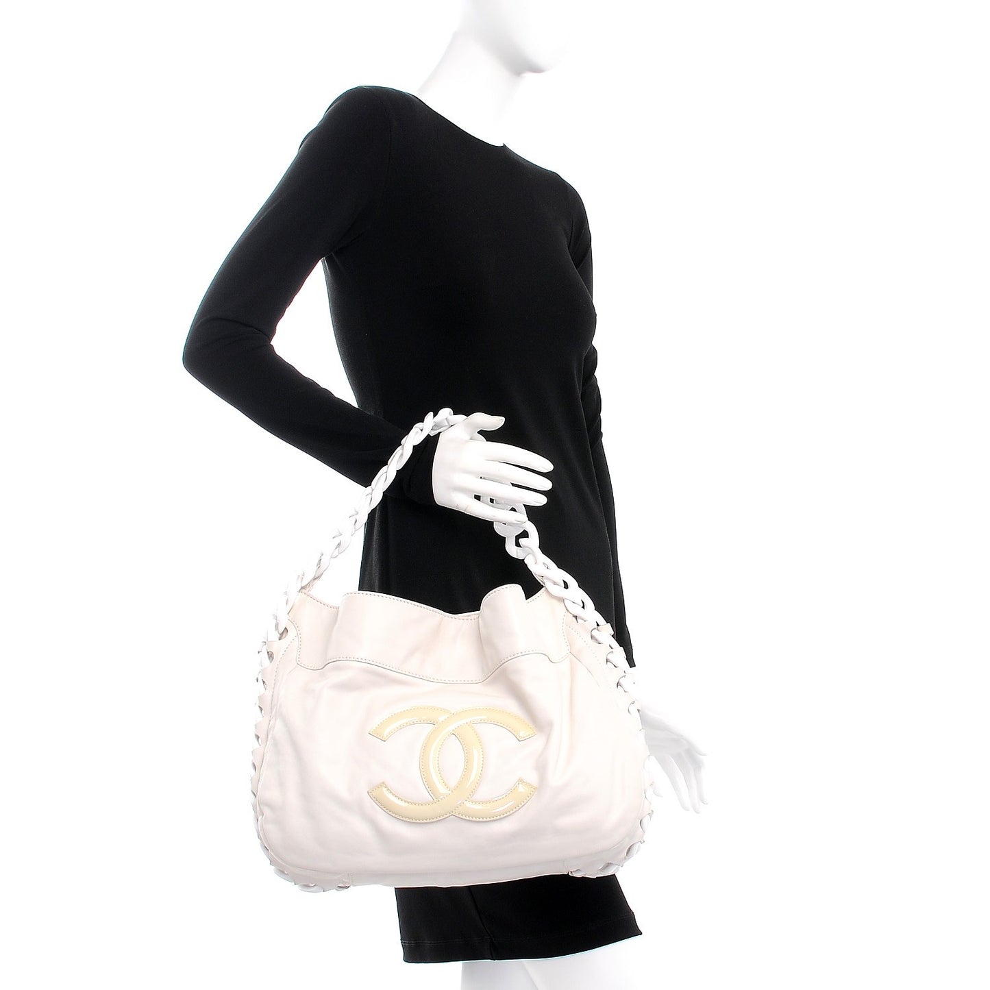 Calfskin Modern Chain Rhodoid Hobo White