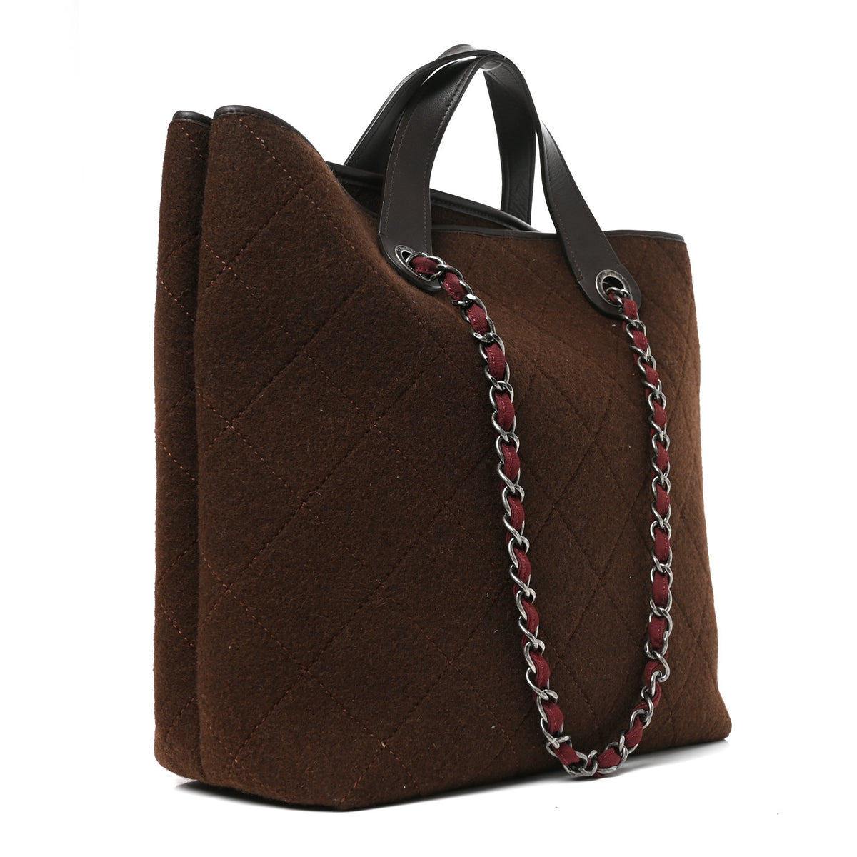 Chanel Wool Quilted Medium Shopping Tote Brown 3 of 10