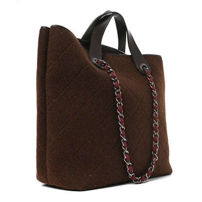 Chanel Wool Quilted Medium Shopping Tote Brown 3 of 10