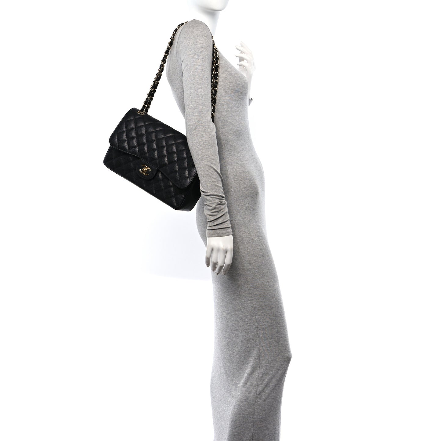 Caviar Quilted Jumbo Double Flap Black