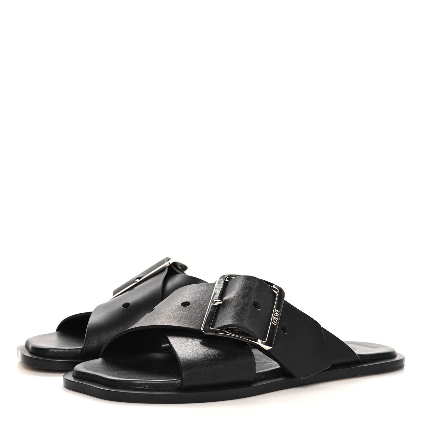 Calfskin Petal Belt Flat Sandal 36 Black