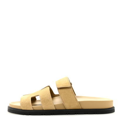 Hermes Suede Goatskin Womens Chypre Sandals 37.5 Beige Lin 1 of 10