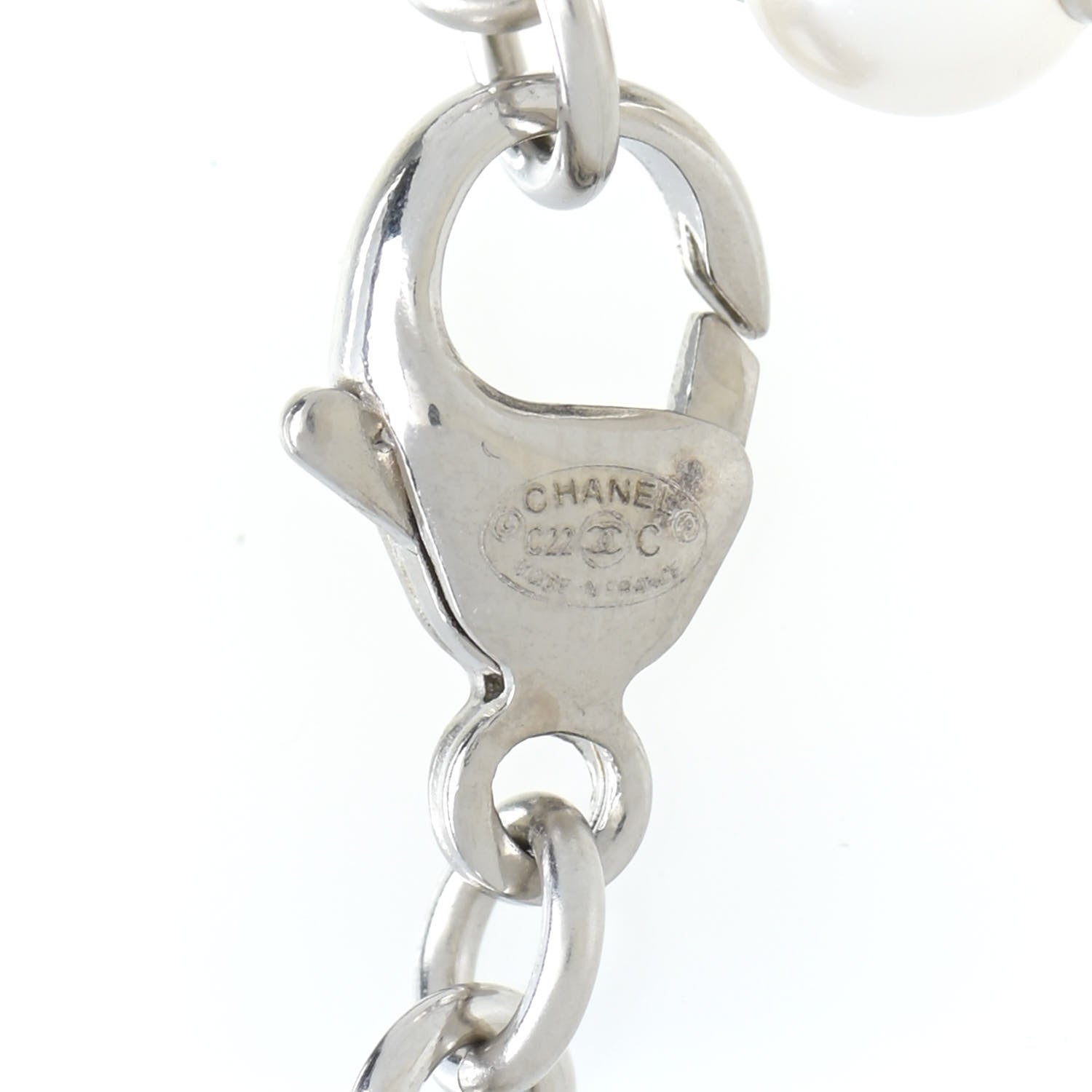 Chanel Crystal Pearl CC Pendant Necklace Silver 6 of 6