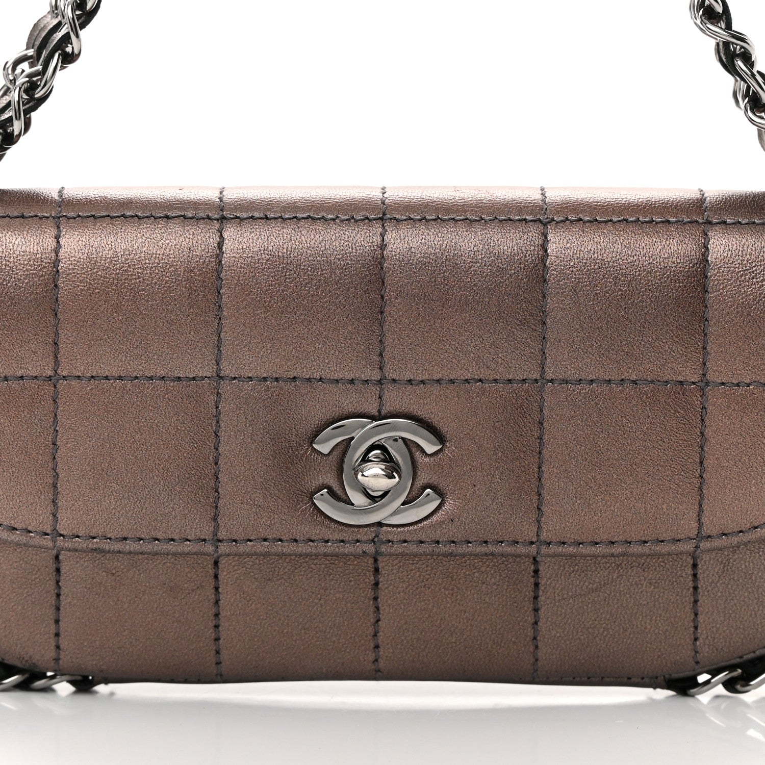 Chanel Metallic Lambskin Quilted Chocolate Bar 3 Chain Flap Bronze 8 of 16