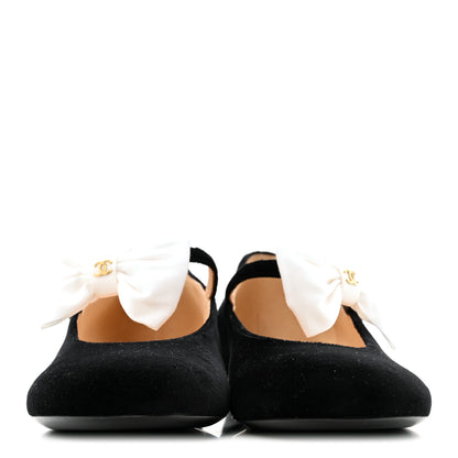 Chanel Velvet Grosgrain Bow Mary Jane Flats 38 Black White 3 of 11