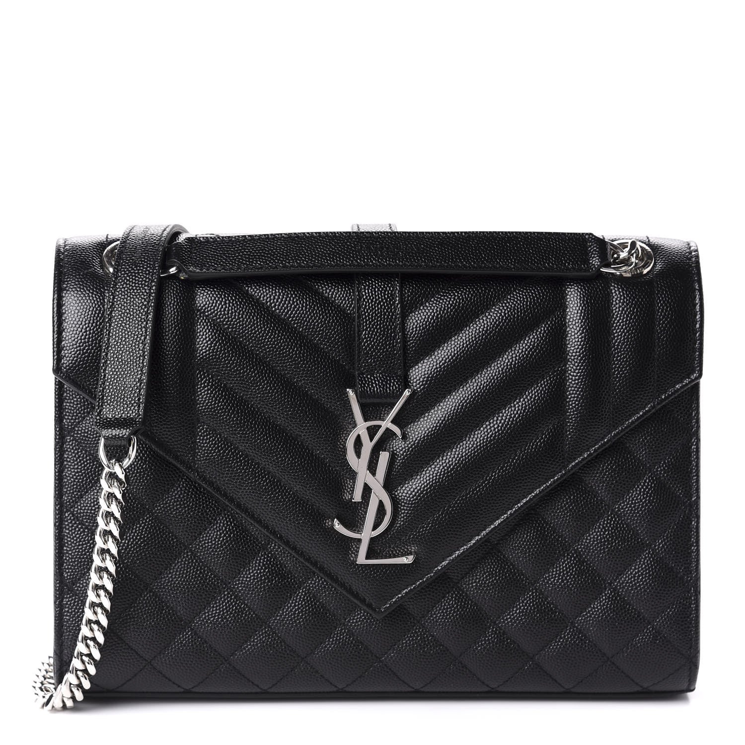Saint Laurent Grain De Poudre Textured Mixed Matelasse Triquilt Medium Monogram Satchel Black 2 of 11