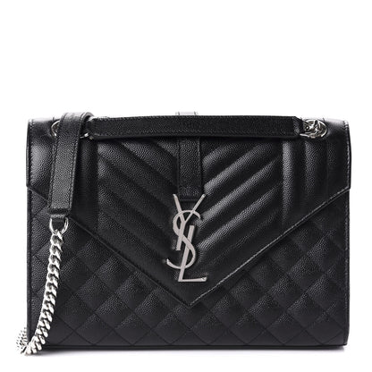 Saint Laurent Grain De Poudre Textured Mixed Matelasse Triquilt Medium Monogram Satchel Black 2 of 11