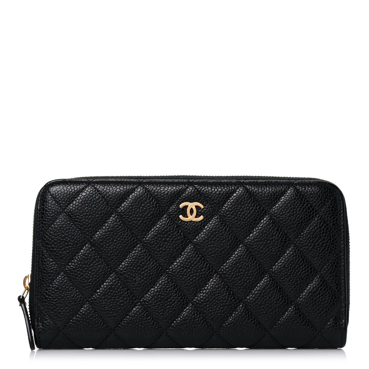 Caviar Quilted Large Gusset Zip Around Wallet Black