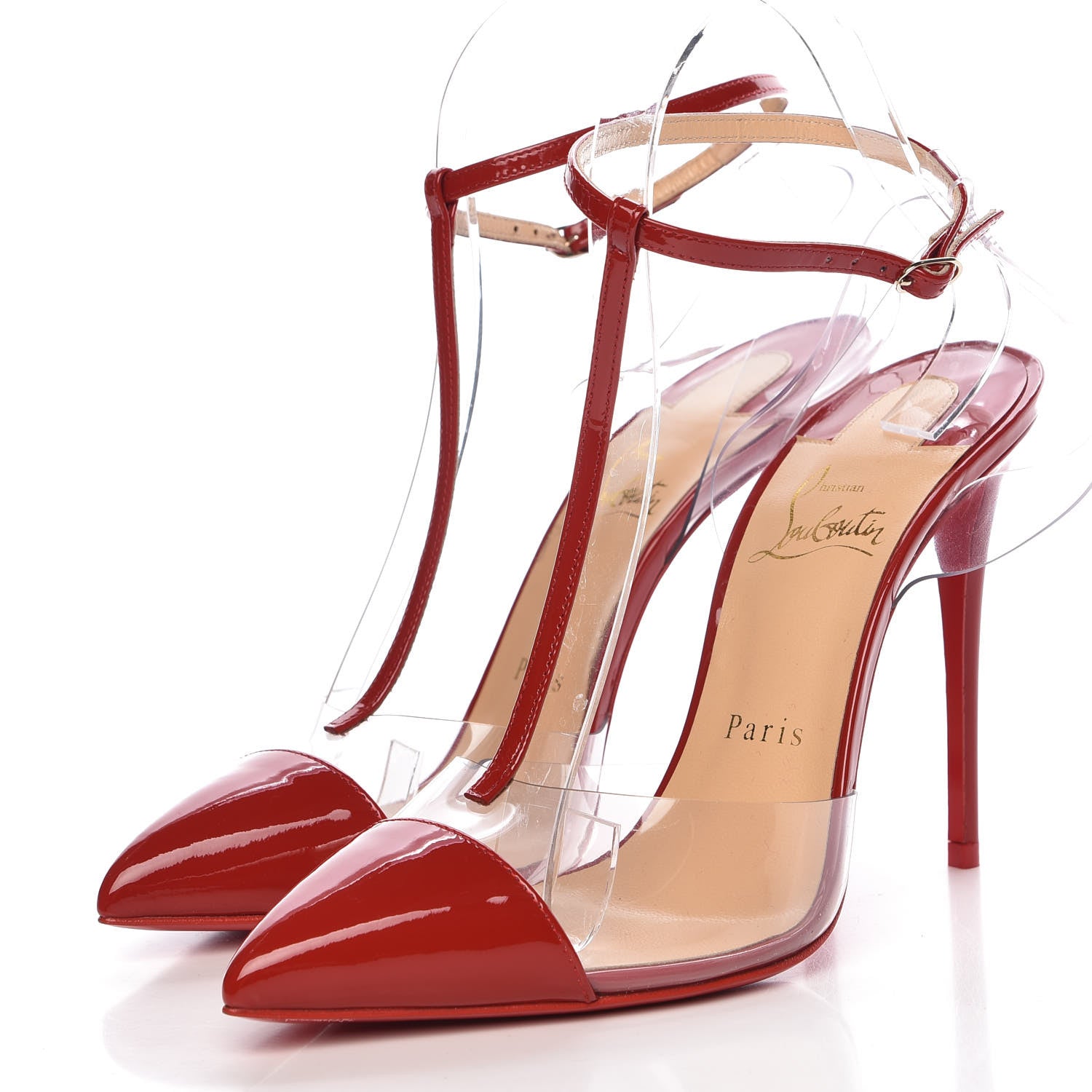 Christian Louboutin Patent PVC Nosy 100 Pumps 38 Flamenco Transparent 3 of 7