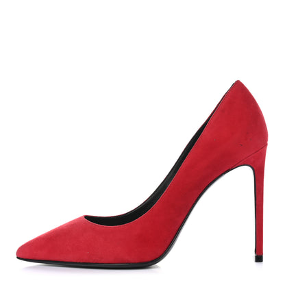 Saint Laurent Kid Scamosciato Classic Paris 105 Skinny Pumps 37.5 New Red 1 of 12