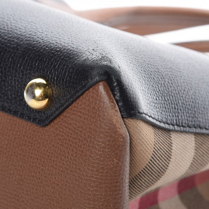 Burberry Grainy Calfskin House Check Two Tone Medium Banner Tote Black Brown 15 of 18