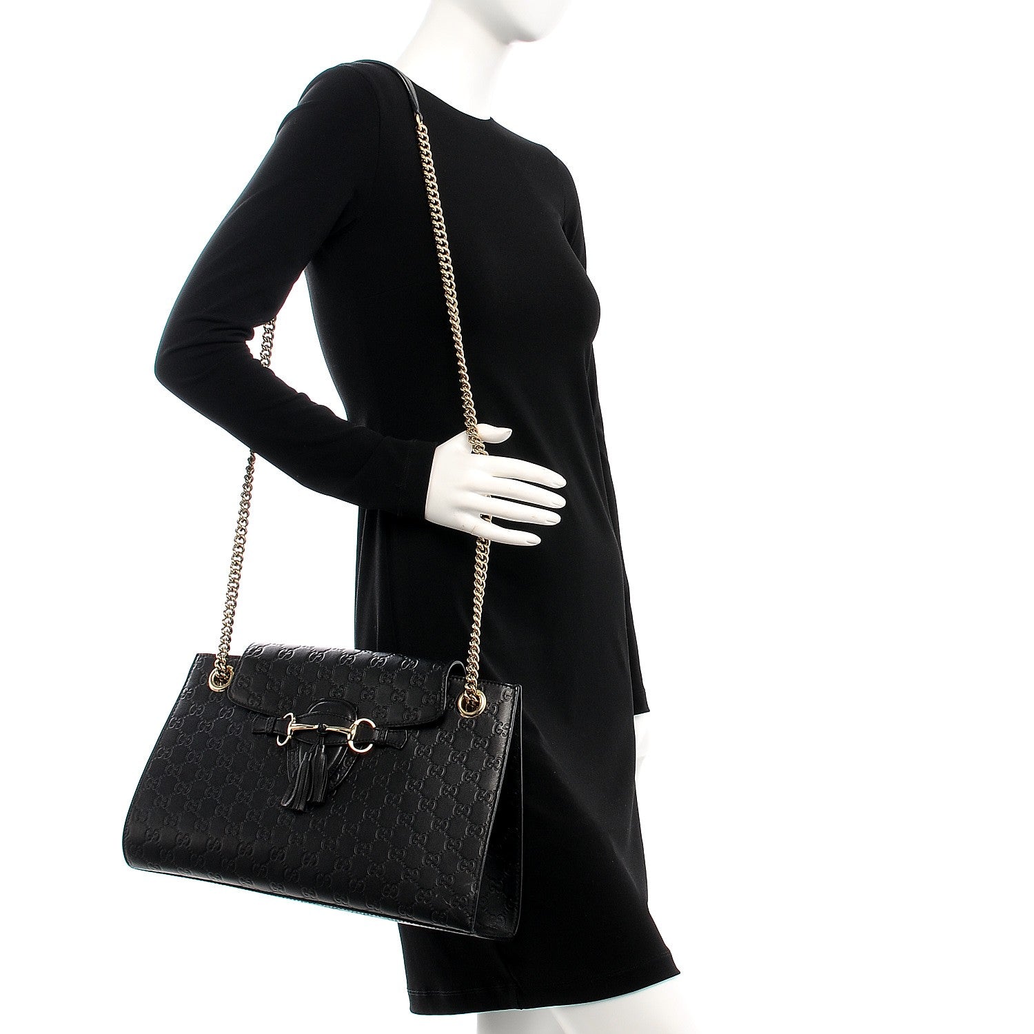 Gucci Guccissima Large Emily Chain Shoulder Bag Black 2 of 7