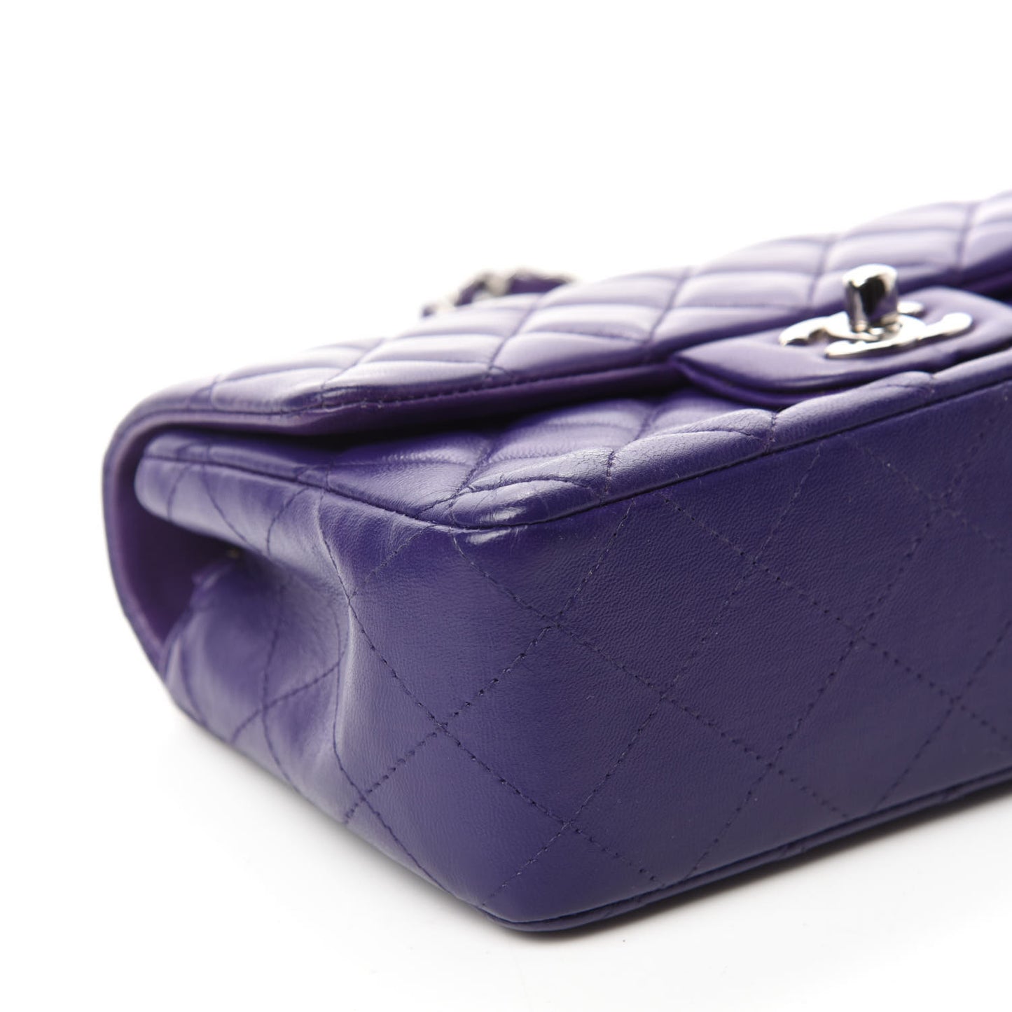 Lambskin Quilted Mini Rectangular Flap Purple