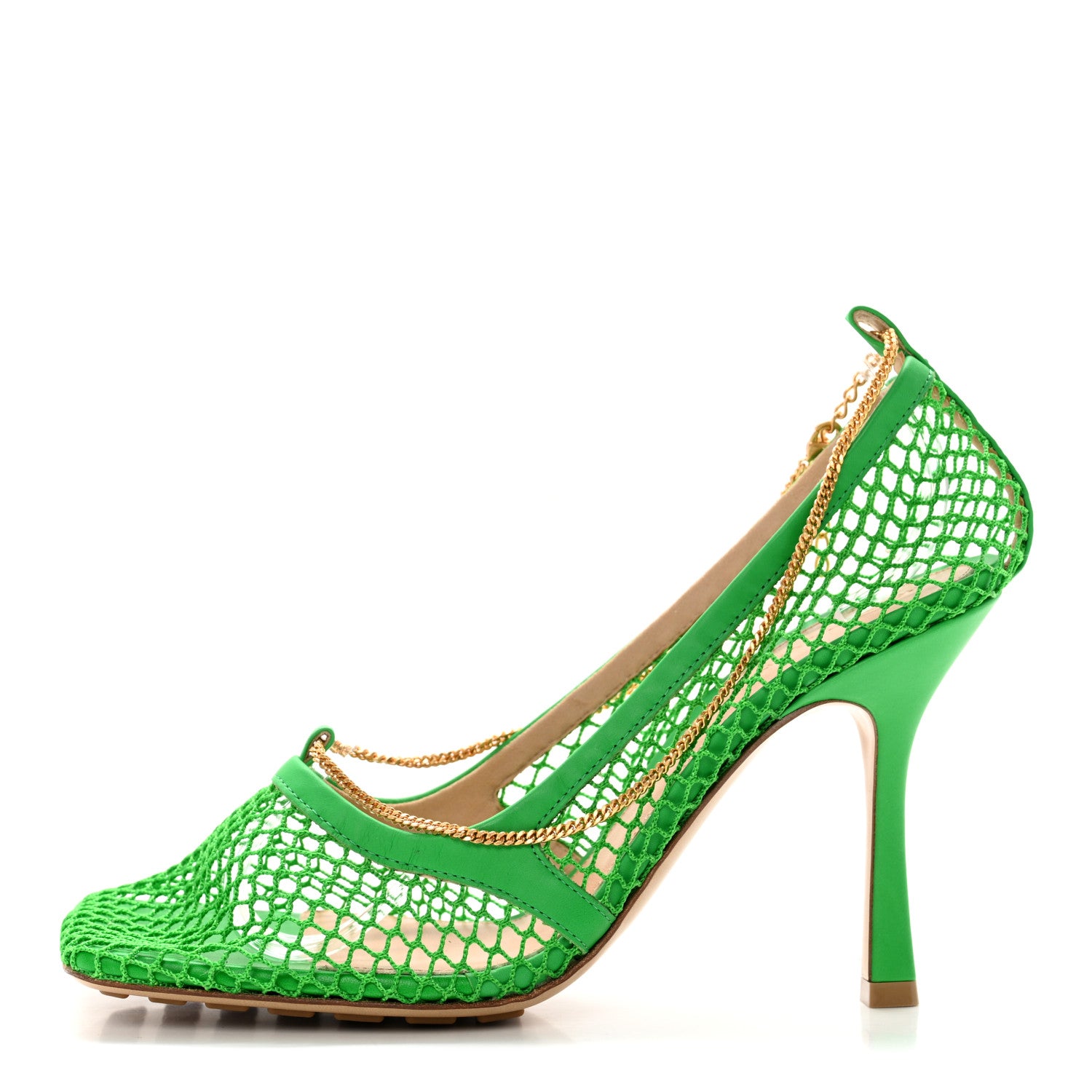Bottega Veneta Mesh Calfskin Chain Stretch Pumps 40.5 Parakeet 1 of 9