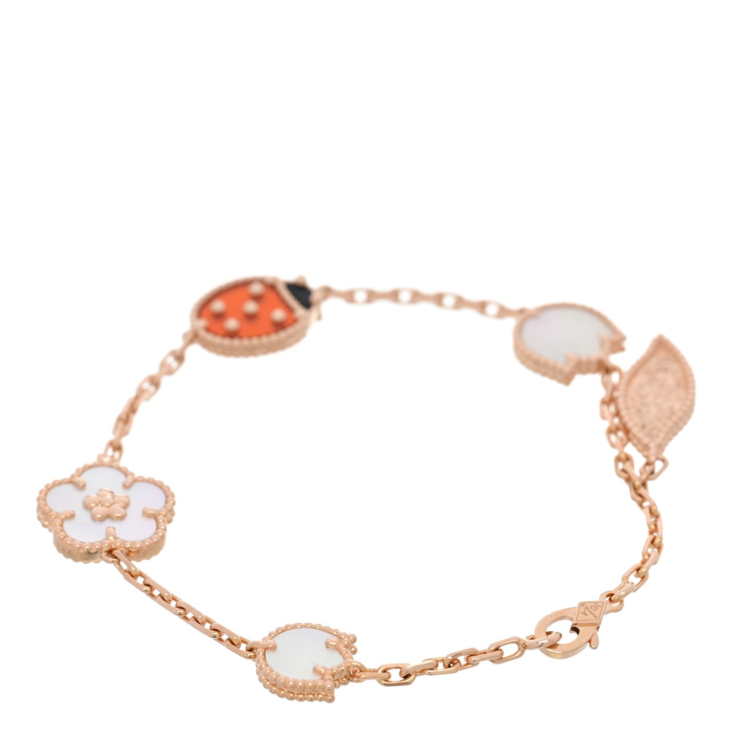 Van Cleef & Arpels 18K Rose Gold Carnelian Mother of Pearl Onyx 5 Motifs Lucky Spring Bracelet 2 of 4