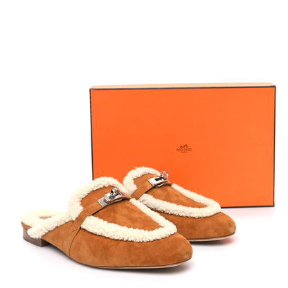 Hermes Suede Goatskin Woolskin Womens Oz Mules 41 Naturel 8 of 8